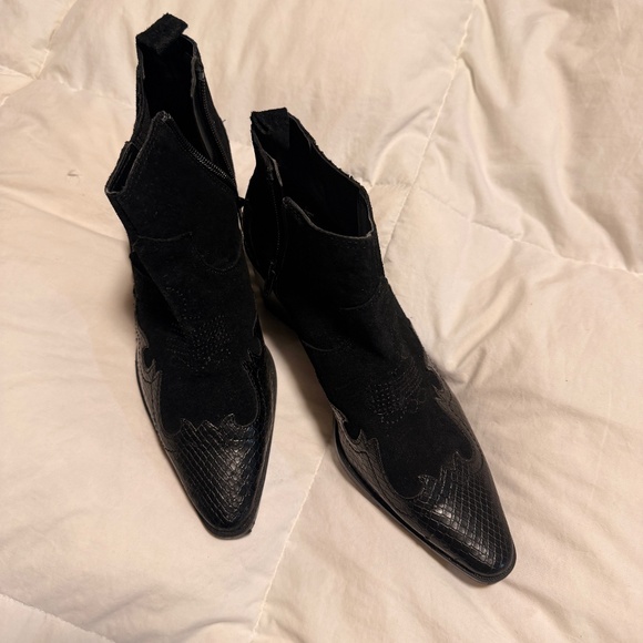 Zara Split Leather Cowboy Ankle Boots - Picture 2 of 7